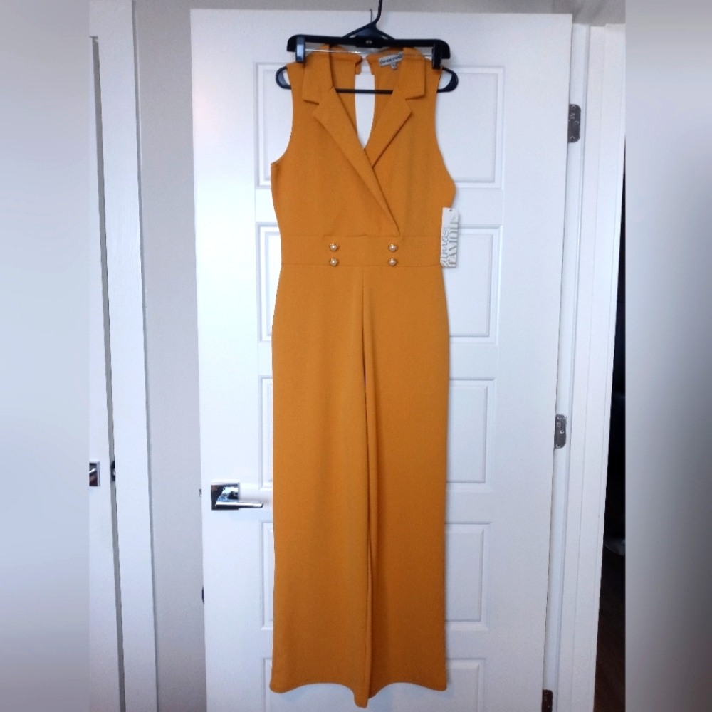 Mustard Yellow Tuxedo Style Pant Jumpsuit NWT Size XL